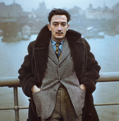 vintage-soleil:Salvador Dali photographed on the SS Normandie as it docks in NYC, 1936