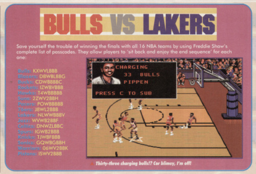 Mean Machines SEGA #16, Feb ‘94 - Tips for 'Bulls Vs. Lakers’ on the SEGA Mega Drive.