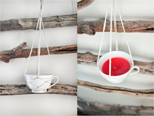 Hanging teacup candlesThese are so fun! I would recommend them for outdoor use, if only because of t