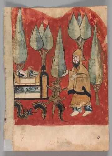 “The Ascetic Finds his Son Alive in his Crib”, Folio from a Kalila wa Dimna, Metropolita