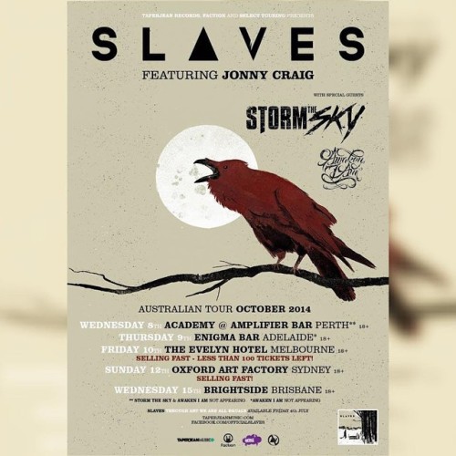 Australia! Who&rsquo;s going to see Slaves next week?! #Slaves #stormthesky #awakeniam #australia