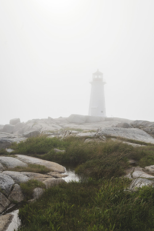 Peggy’s Point Lighthouse in the fog.