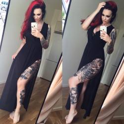 starfucked:  Such wow 🎀 Can’t decide if I should keep it though 🤓✌🏼️ #dress #body #redhair #inked #legtattoo #sleeve #model #alternative #girl #piercings #inkedbabes #tattoos #decisions #starfucked