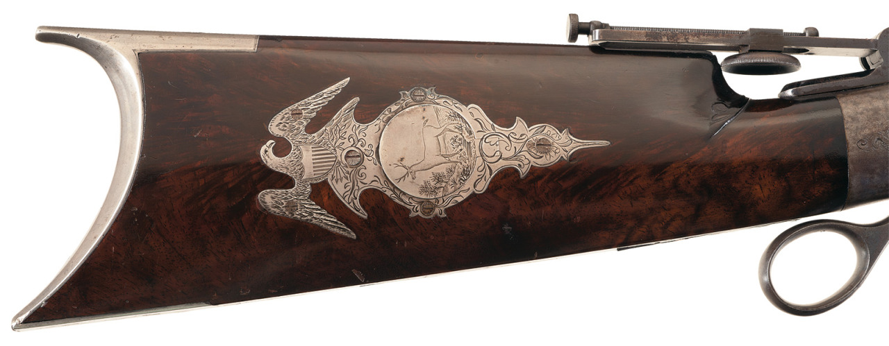 peashooter85:  Engraved and silver mounted Ballard single shot target rifle crafted