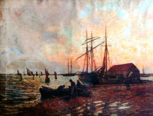 James Charles (1851 - 1906) - Return of the Boat, Shoreham. Oil on canvas.