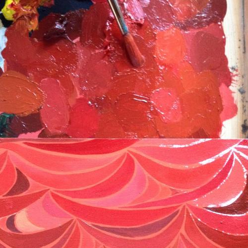 Wavelines in oils!!!!! Fun fun fun! #wavelines #oilpainting #pattern #red