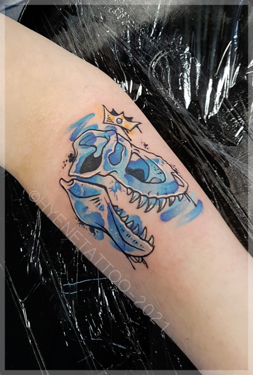 Watercolor Rex tattooig: Hyene_tattoosubmitted by... blue;dinosaur;skull;splatter