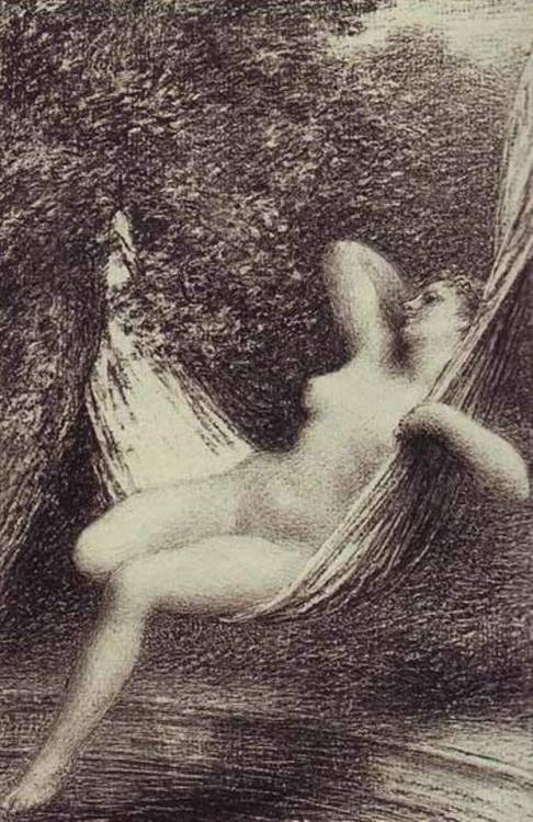 madivinecomedie:Henri Fantin-Latour. Sarah la baigneuse au hamac 1888