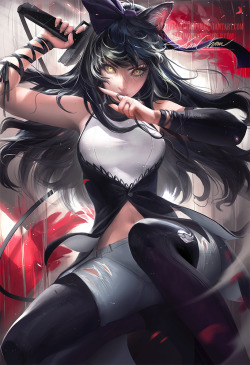 sakimichan:  Continuing off of my Rwby series :3 Blake. Despite her simple color palette her outfit design is really fun to work on!PSD+high res,steps,vidprocess etc&gt;https://www.patreon.com/posts/blake-term-43-7310283  