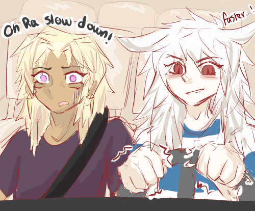 yuugihoe:  i imagine bakura going completely bat shit crazy & driving like a maniac any time he gets behind a wheel