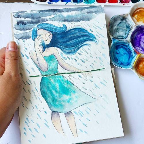 Feeling the Rain ☔☁ // #illustration #yashassegawa #watercolor #aquarela #miolitocadernos #sketchboo