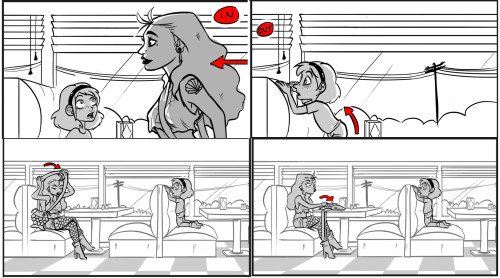 cartoonheroes:  Sorry for the long post! Little storyboard I wanted to do, involving modern diner mermaids. 