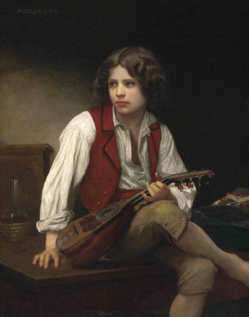 Italien à la mandoline.1870.Oil on Canvas.100.3 x 83.2 cm. (39.5 x 31.75 in.)Art by William Adolphe 