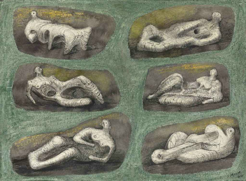 kundst:Henry Moore (UK 1898-1986)Reclining Figures - Ideas for Stone Sculpture (1944)