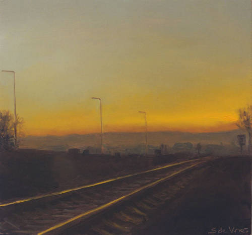 Railroad  -   Serge de Vries, 2019Dutch,b.1968-Oil on panel, 16,5 x 15,5 cm