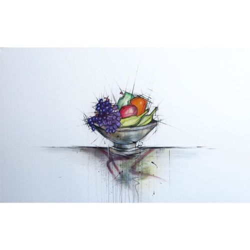 “Silver Spoon”- 48x30 on Gallery Canvas, oil, acrylic, spray paint, @sharpie, & wate