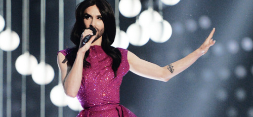 eurovisionsource-blog: Conchita Wurst performs on stage during rehearsals for the final of the Eurov