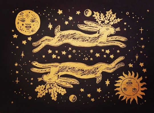 OOAK Original acrylic ink whimsical illustration Mabon wildlife painting autumn equinox