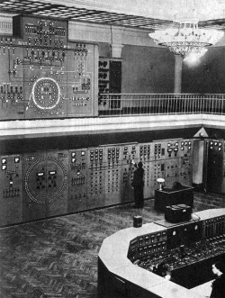 garyschroeder:  Scientific frontiers, like they used to be 1968 Control Center of the JINR’s (Joint Institute of Nuclear Research) synchrophasotron in Dubna, Russia (I’d say, they had ladders to access the central panel, or maybe they just levitated