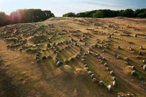 Viking burial stone ships, Lindholm Høje, Denmark. 1000-1200 AD