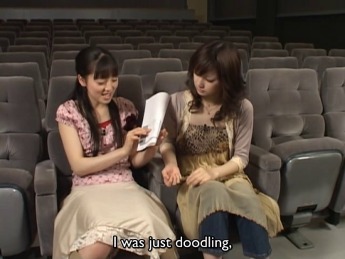 sailorfailures:Miyuu Sawai (left, Sailor Moon) talking with Keiko Kitagawa (right, Sailor Mars) abou