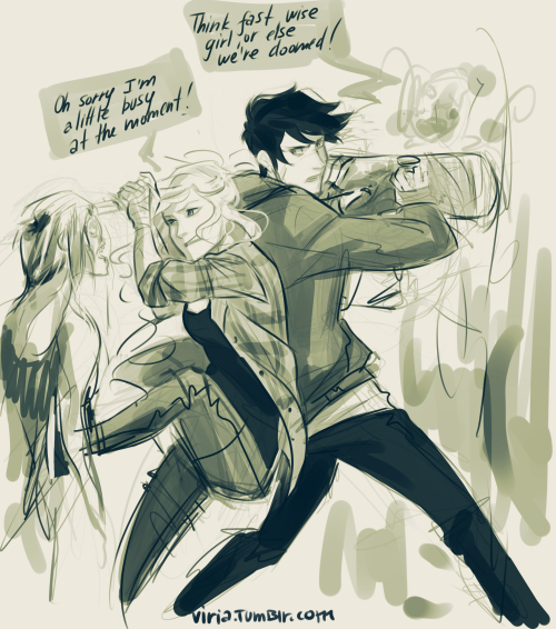viria:  -I saved your life. -Oh, don’t give yourself too much credit, Seaweed Brain. so basically someone wrote ‘percabeth zombie au’ in my askbox and the exact same second I closed everything and started drawing because zombie apocalypse aus are