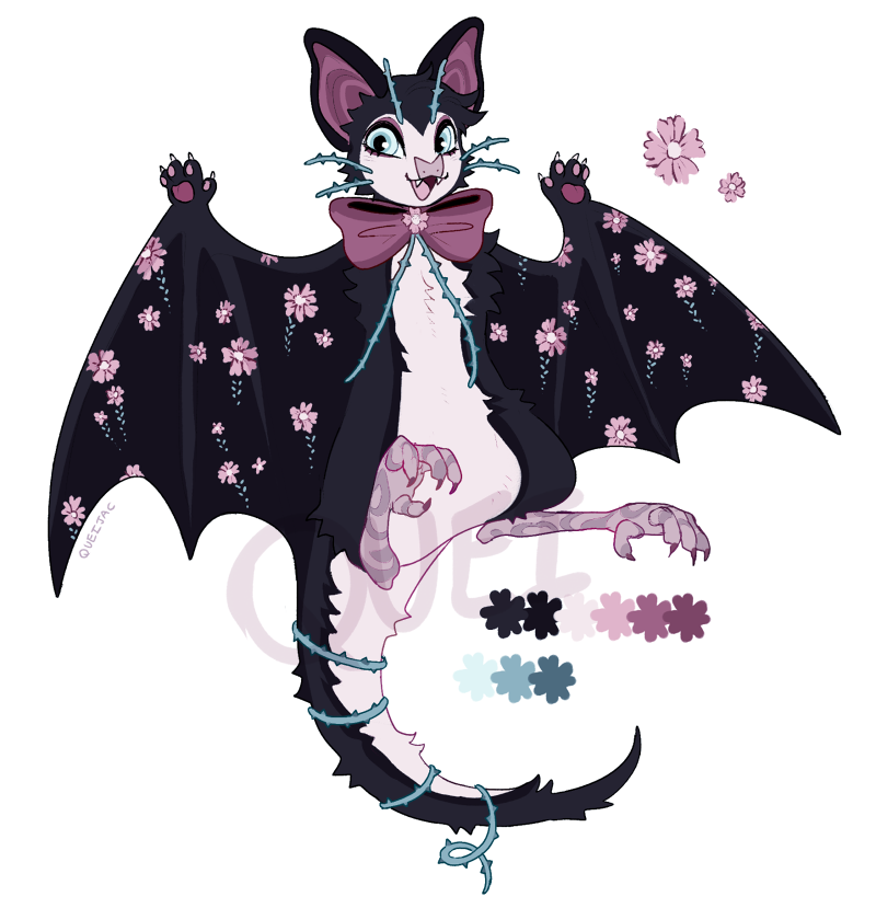 queijac:  fun flower bat design, currently up for auction! https://www.deviantart.com/queijac/art/OPEN-blossom-bat-auction-794109863