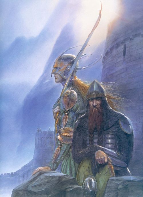 ironpour: Legolas and Gimli at Helm’s Deep by John Howe