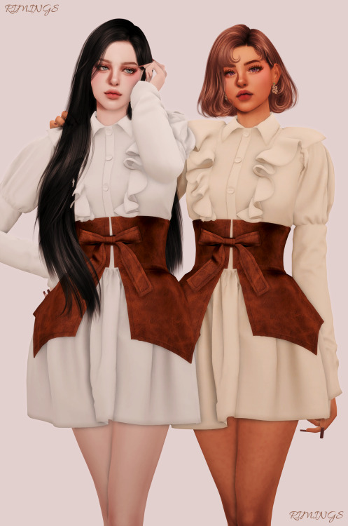  [RIMINGS] Ruffle Long Blouse & Leather Corset Belt - FULL BODY- NEW MESH- ALL LODS- NORMAL MAP-