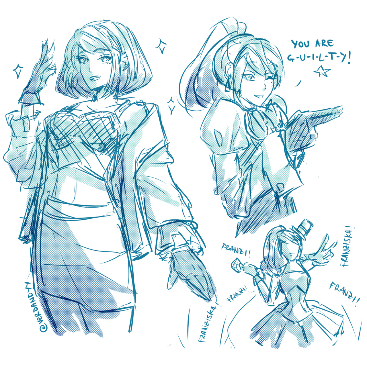 stage play doodle dump... maybe I’ll do more over the next few days lol this plot is giving me lifealso ignore that the larry in my other post looks so weird that’s what happens when u draw everything from memory hahahh #Franziska von Karma #maya fey#Larry Butz#ace attorney#gyakuten saiban#fanart#my art