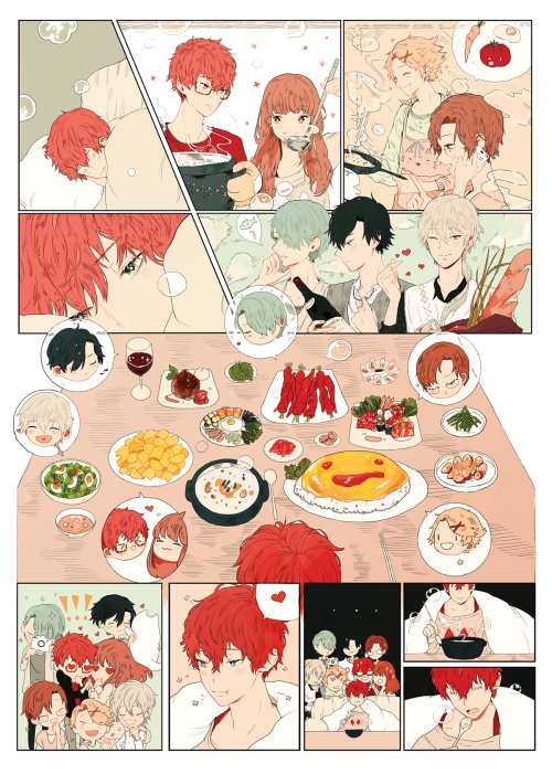 tofuvi: my piece for @mmfoodzine (a comic-styled illustration, read from right to left.).