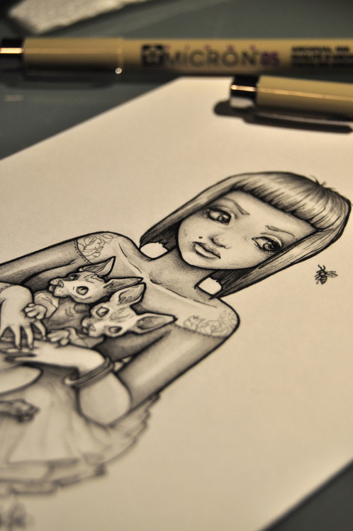 &ldquo;Pluto and the Bee&rdquo; - graphite and pen on bristol. Original illustration by Keri