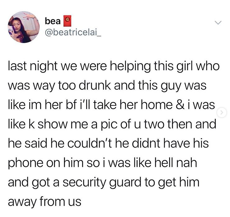 beyoncescock:cont: she said that the guy turns out to be someone the drunk girl just