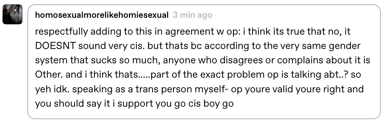 sweetbabyrayray:pocket-deer-boy:pocket-deer-boy:pocket-deer-boy:I’m a cis man sure but i also wanna opt out of the gender binary. None of that shit is my fault or my responsibility and i don’t want any part of itBelieving the gender binary is stupid