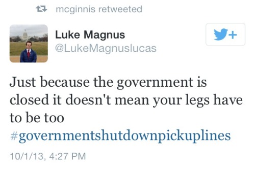 best-of-funny: vaporious: if you havent seen #governmentshutdownpickuplines then you’re seriou