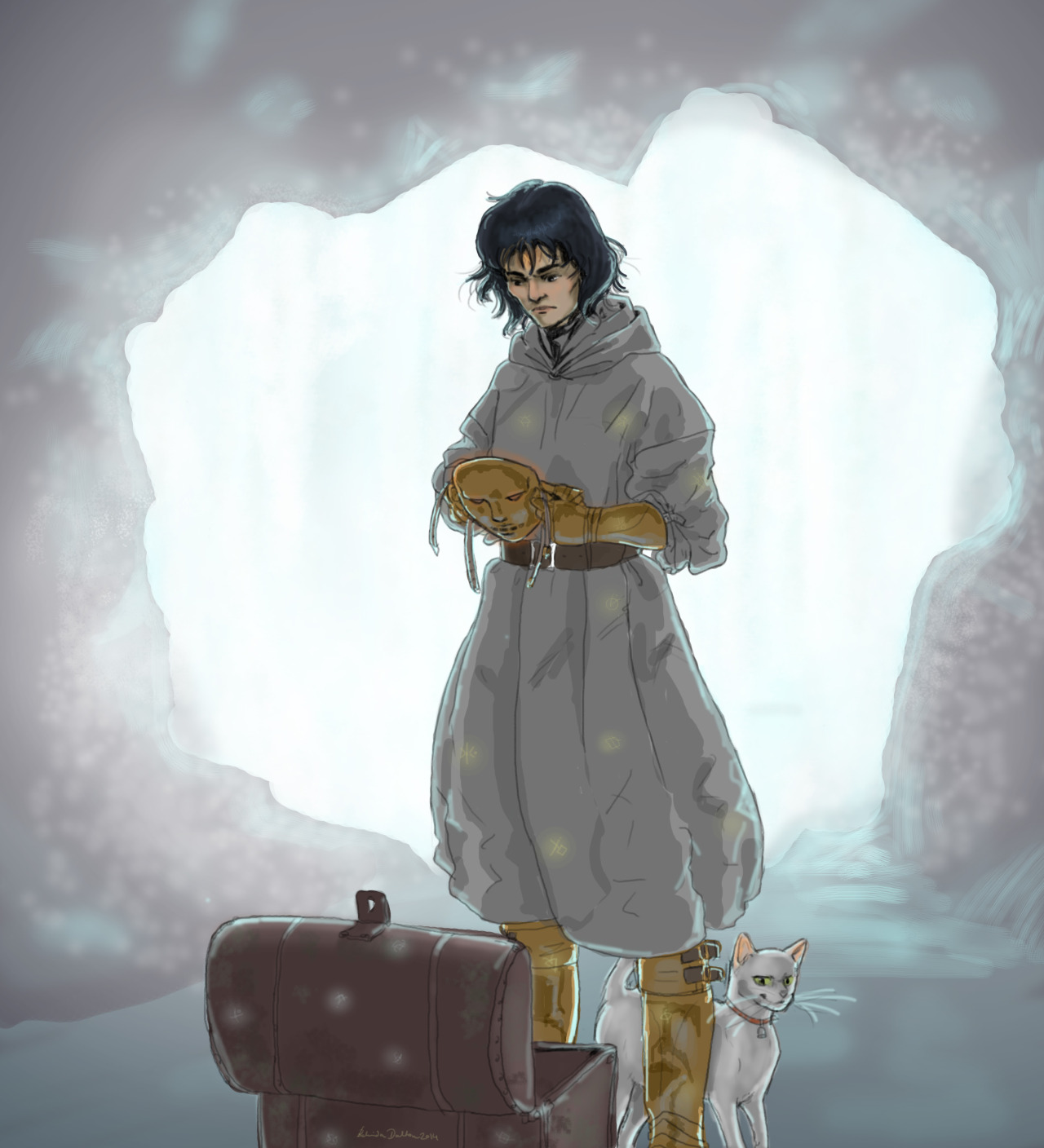 loloraturasopranerd:
“I just finished reading Garth Nix’s new one, Clariel. OH MY GOD WAS IT GOOD. More please. Because I’m totally obsessed, have some fan art of Clariel and Mogget unpacking the Free Magic accoutrements in the cave behind the...