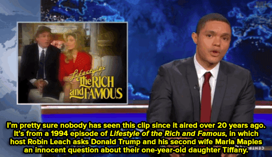 micdotcom:  Trevor Noah has uncovered what may be the most disgusting example of Donald Trump’s sexism and objectification of women to date. His own infant daughter. Earlier in the clip, Noah explains how Trump is like a subway masturbator. 
