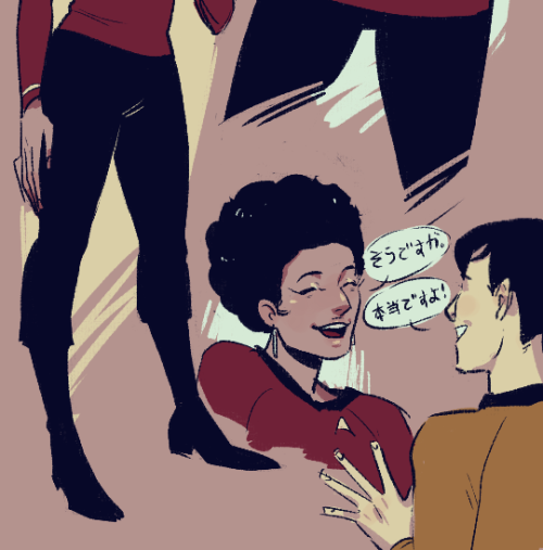 spockfucker:drawing out uhura headcanons! she totally changes up her hair and uniforms all of the ti