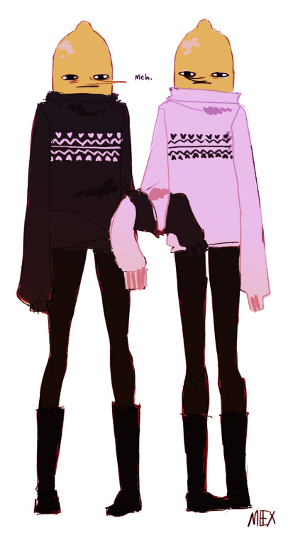 meexart:  Thought I’d celebrate all my prints being done by drawing the Lemongrabs in big, kawaii sweaters  #me n donnie #gosh #me in the black and donnie in the pretty lavender yes good I agree ;3;