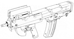 gunrunnerhell:  CZN M22Fictional weapon from the Japanese animation “Ghost in the Shell”. It’s a hodgepodge mix of the FN P90, F2000 as well as the British SA80, yet maintains the 5.7x28mm chambering. Oddly enough in the series the M22 is built