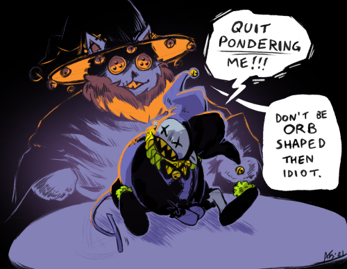 neitherlightnordark:asutoriel:wizards only want one thing and its disgusting [I.D.: Jevil, sitting o