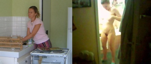 XXX On & off her clothes bathroom spyshots. photo