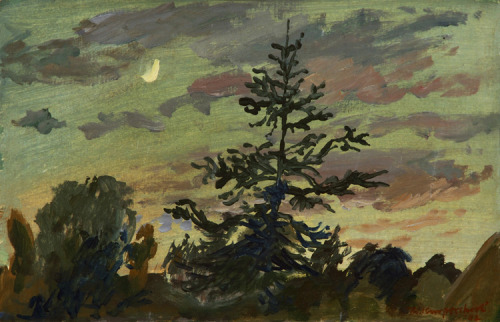 1st quarter; moon night  -  Theo  Kurpershoek  1892Dutch  1914-1998canvas on board, 18 x 24cm,