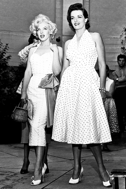 missmonroes:  Marilyn Monroe and Jane Russell at Grauman’s Chinese Theatre,1953 