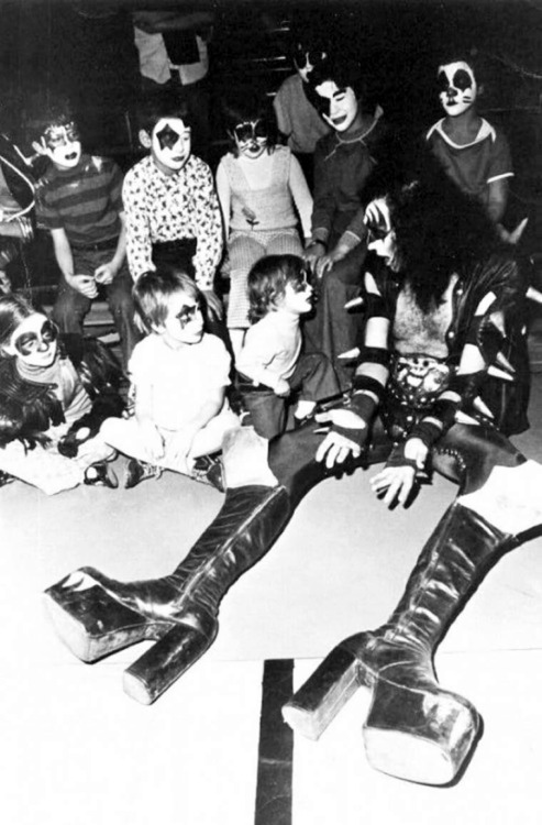 Porn Pics Gene Simmons with miniature Kiss fans, 1970s.