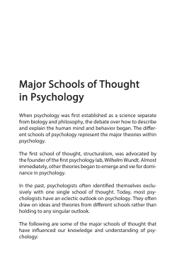 fyp-psychology: Major Schools of Thought in Psychology References Hothersall, D. (1995). History of Psychology, 3rd ed. New York: Mcgraw-Hill. Schacter, D. L., Wegner, D., and Gilbert, D. (2007). Psychology. New York: Worth Publishers 