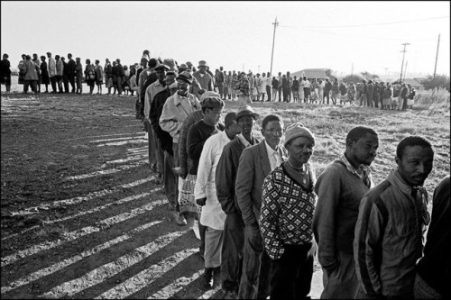 South Africa. Johannesburg.April 27, 1994. Thousands attend the first multi-racial election ever hel