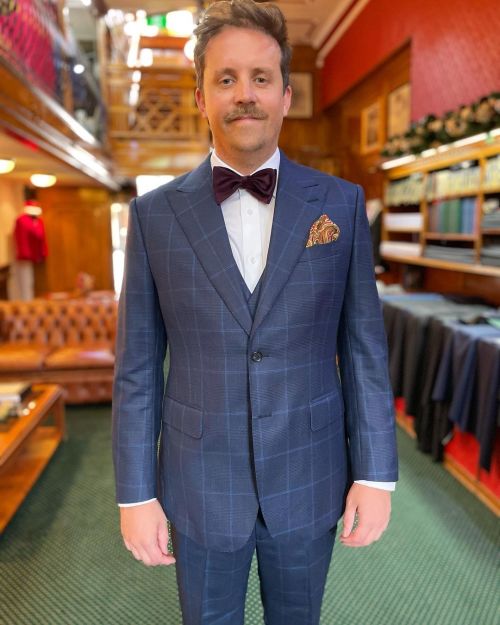 Three-piece bespoke suit for LPC. Cloth by @dormeuil1842 #threepiecesuit #dormeuil #weddingsuit (at 