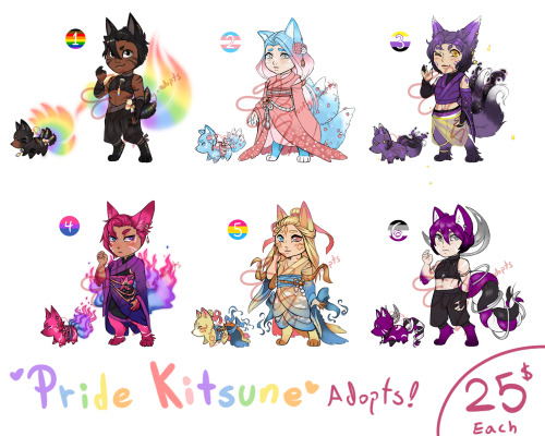 floofangel: Here’s a couple of pride themed Kitsune adopts to celebrate the month~  If y