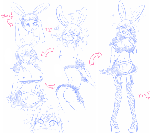 ha55caps: Commission: Bunny Bimbo Transformation Sketch by luckyluckyluckypenny